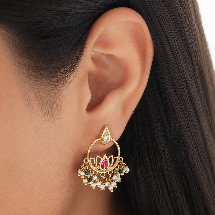 925 Silver Royal Lotus Motif Pearl Cluster Earrings