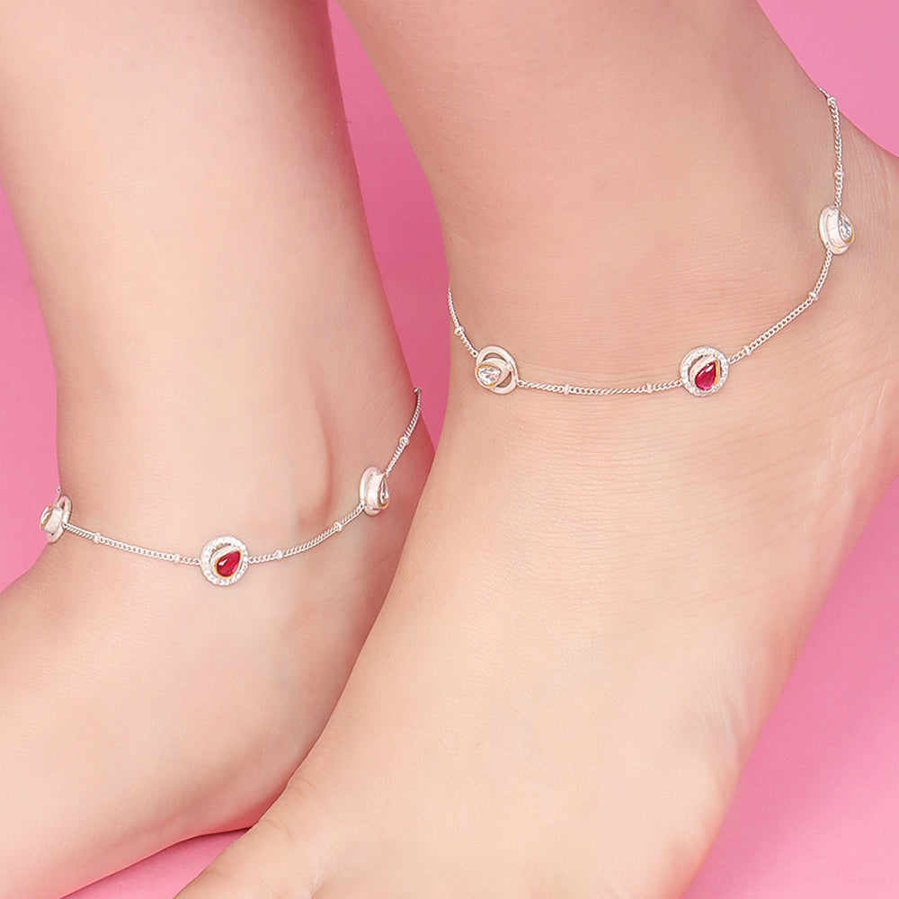 Pure Silver Oxidised Red Anklet
