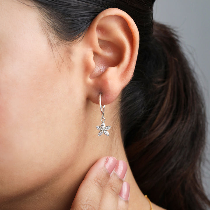 925 Sterling Silver Lightweight Floral Charm Hoop Earrings