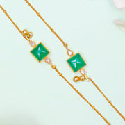 Silver square green anklet