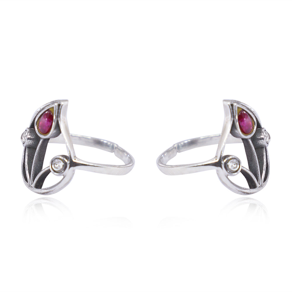 Silver 92.5 Aam Ras Red Stone Toe Ring