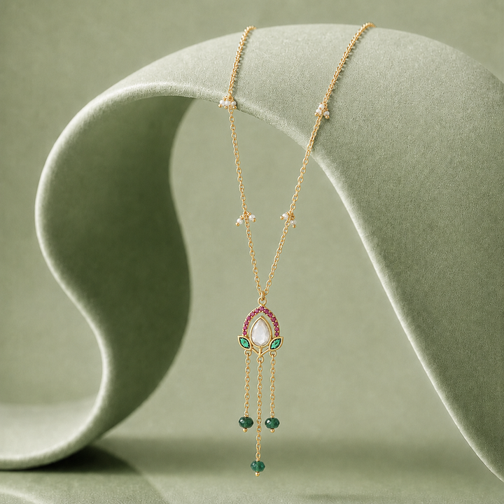 925 Silver Lotus Bloom Emerald Bead Dangle Pendant