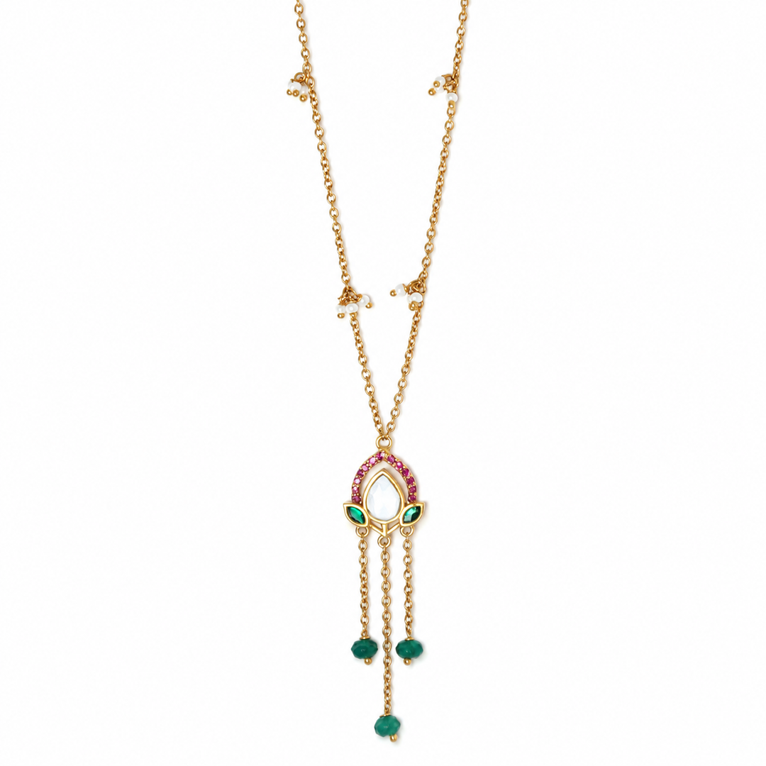 925 Silver Lotus Bloom Emerald Bead Dangle Pendant