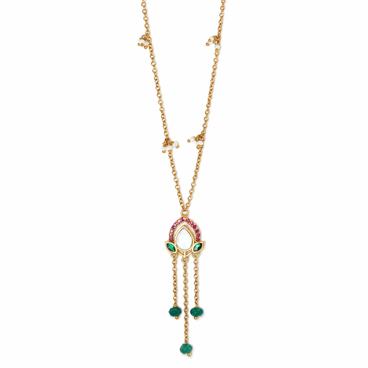 925 Silver Lotus Bloom Emerald Bead Dangle Pendant