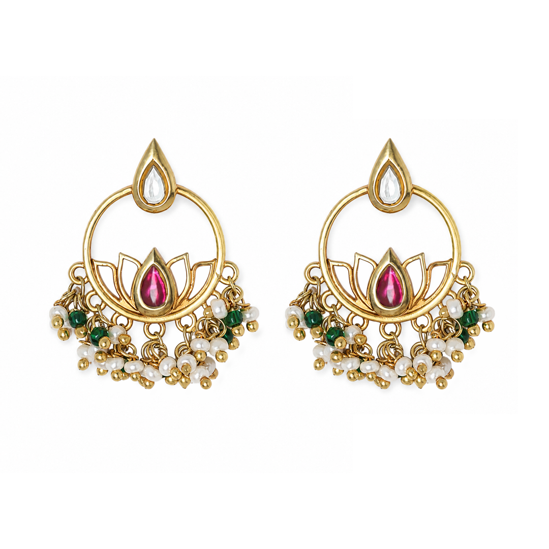 925 Silver Royal Lotus Motif Pearl Cluster Earrings