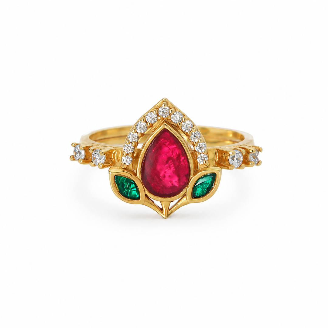 925 Silver Royal Lotus Motif Zircon Embedded Ring
