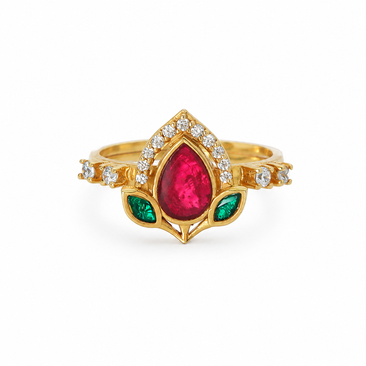 925 Silver Royal Lotus Motif Zircon Embedded Ring