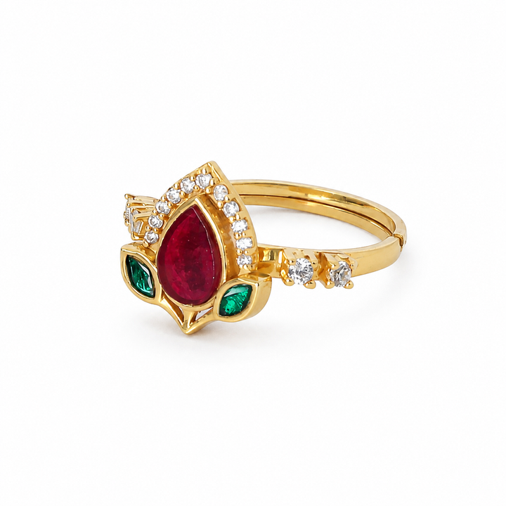 925 Silver Royal Lotus Motif Zircon Embedded Ring