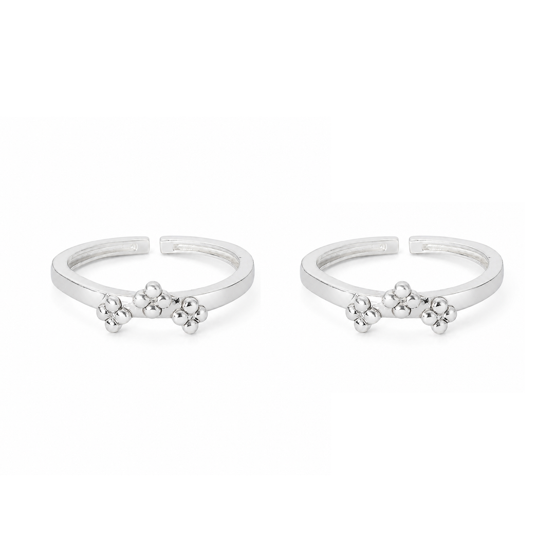 925 Silver Crown Beaded Adjustable Toe Rings