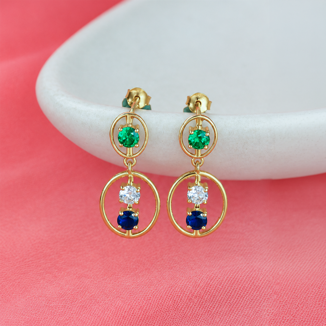 925 Silver Sapphire & Emerald Drop Earrings