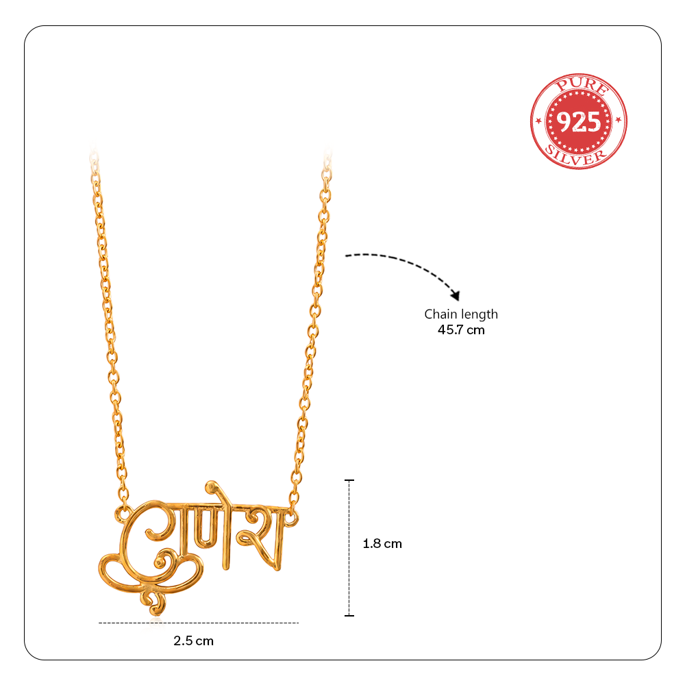 925 Silver Shri Ganesh Devnagari Gold-Plated Necklace