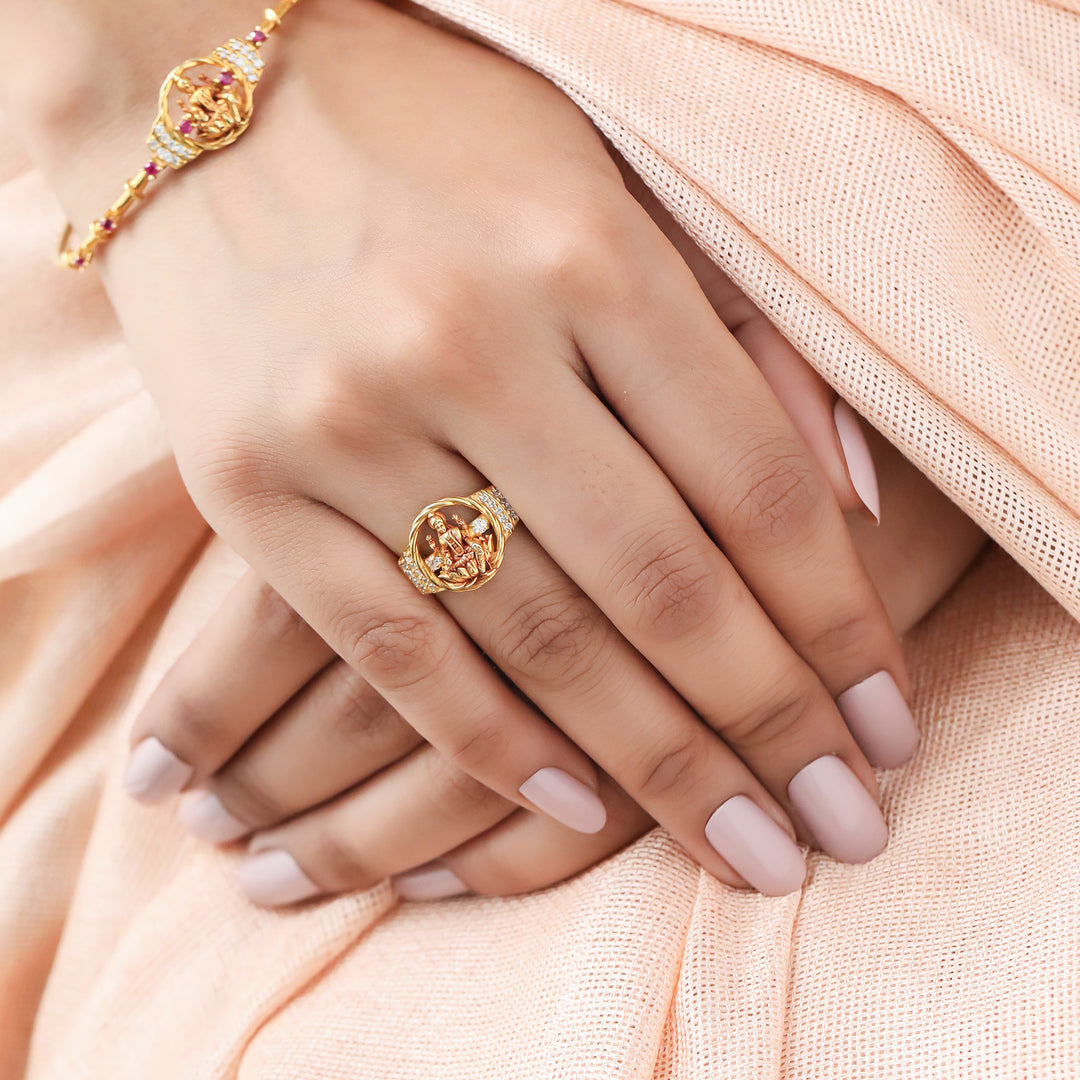 Silver 925 Dhan Lakshmi Zircon Statement Ring