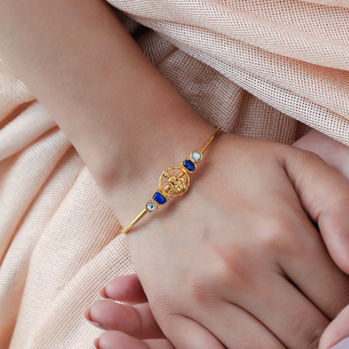 Silver 925 Dhan Lakshmi Lapis Kundan Cuff Bracelet