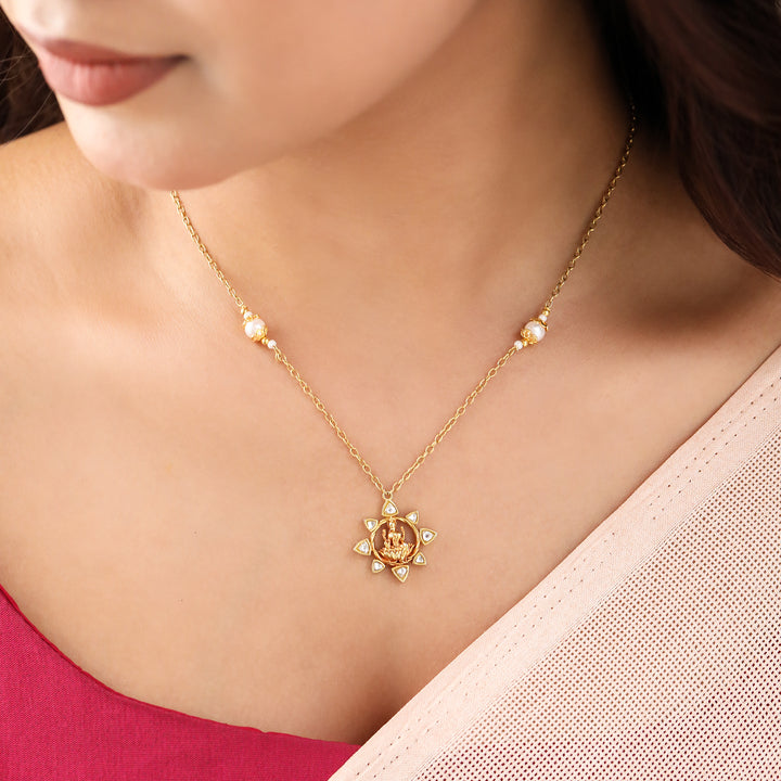 Silver 925 Dhan Lakshmi Lotus Pendant Necklace