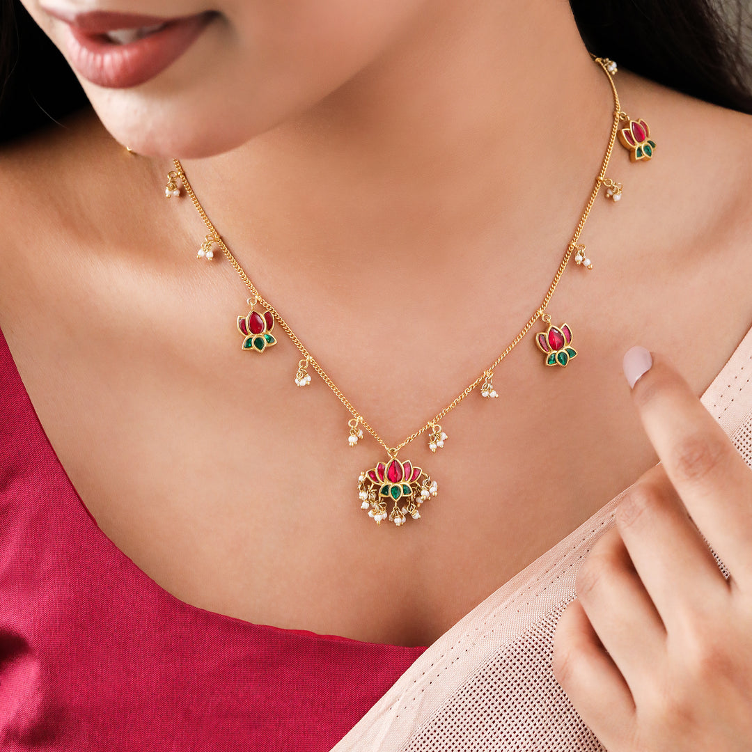 Silver 925 Lotus Pearl Charm Necklace
