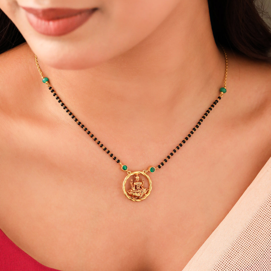 Silver 925 Dhan Lakshmi Green Mangalsutra Necklace