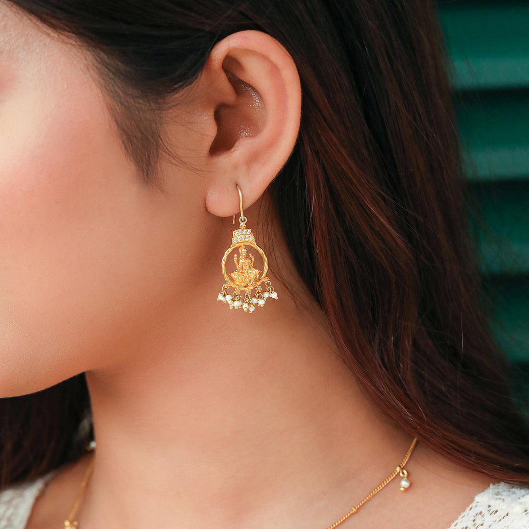 Silver 925 Dhan Lakshmi Pearl Drop Earrings