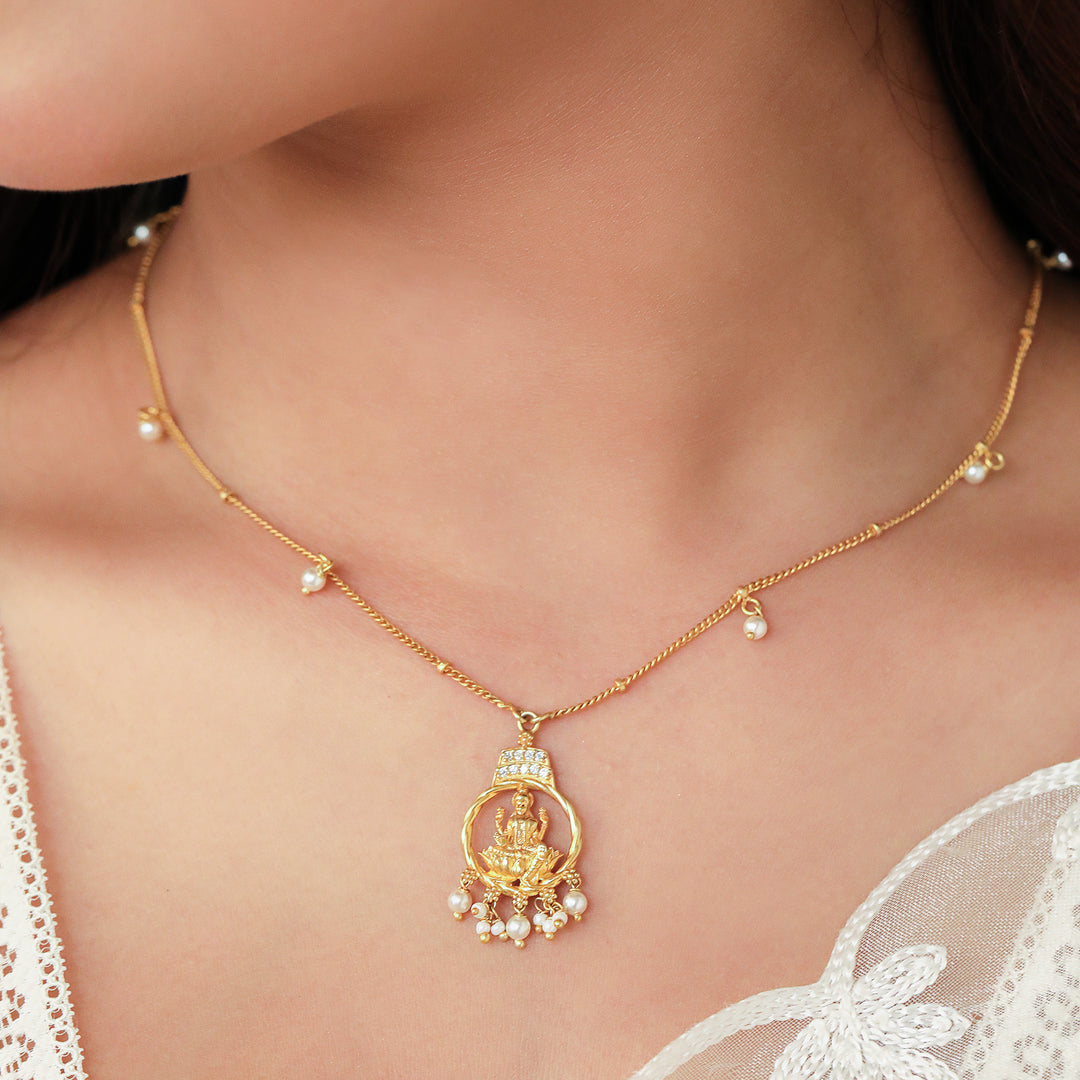 Dhan Lakshmi Pearl Drop Pendant Necklace