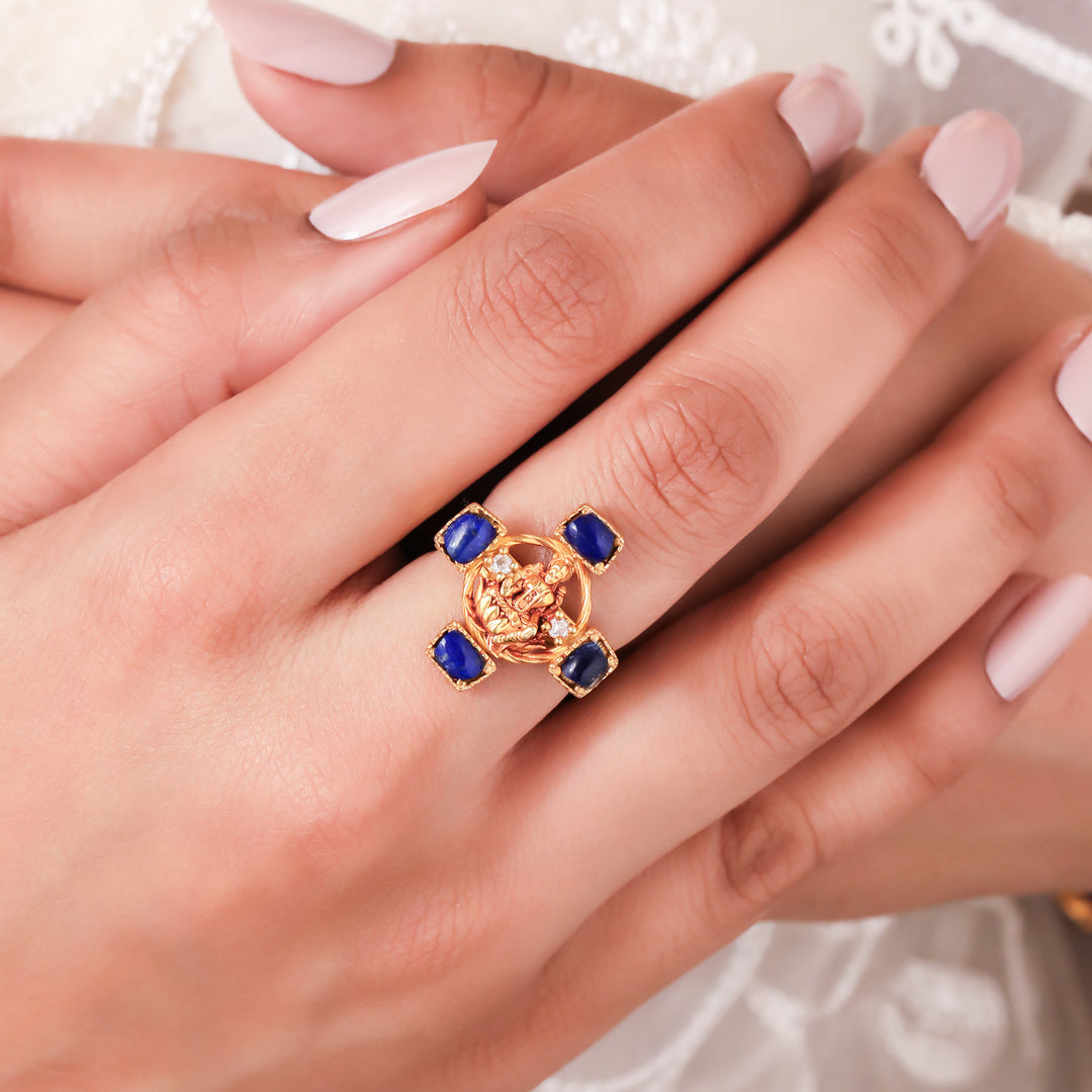 Silver 925 Dhan Lakshmi Lapis Lazuli Statement Ring