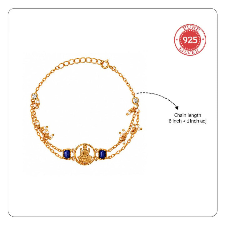 Silver 925 Dhan Lakshmi Lapis Lazuli Pearl Bracelet
