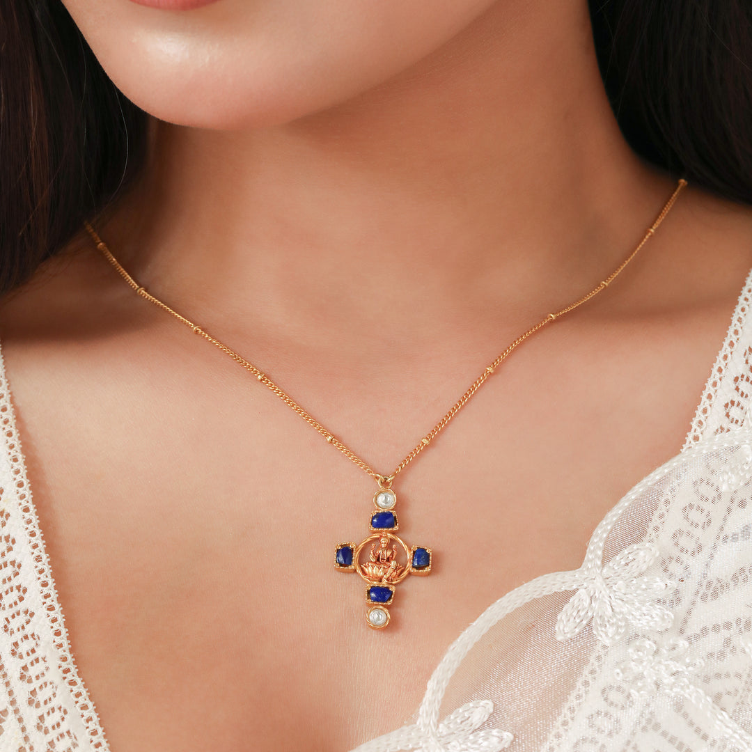 Dhan Lakshmi Lapis Kundan Pendant Necklace