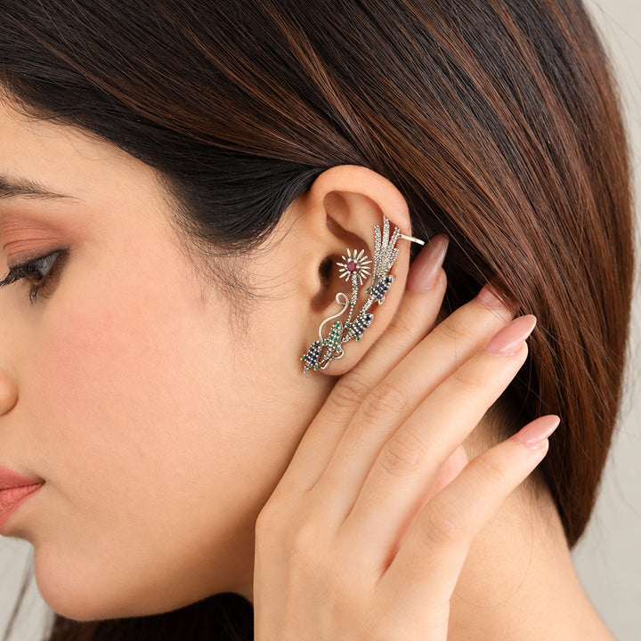 925 Silver Patakha Firecracker Rocket Earcuff