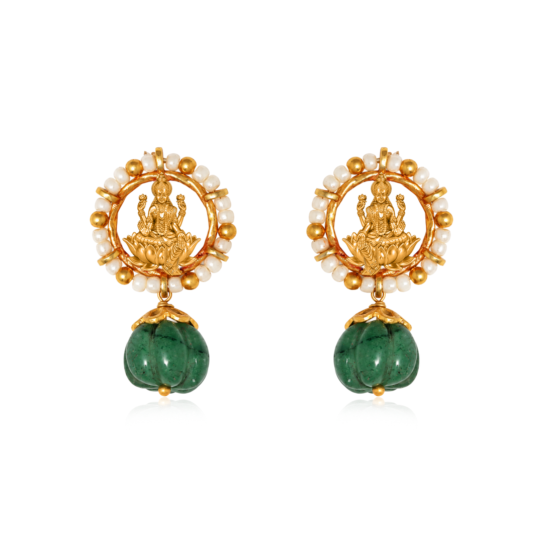Dhan Lakshmi Green Drop Earrings