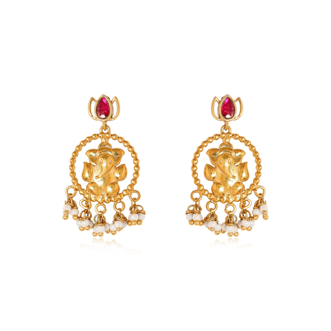 Silver 925 Shree Ganesh Pearl Drop Earrings