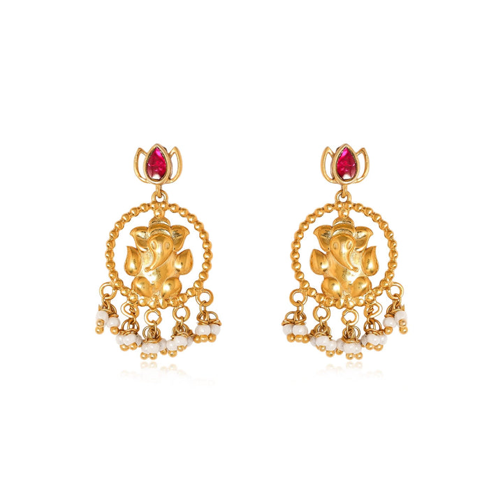 Silver 925 Shree Ganesh Pearl Drop Earrings