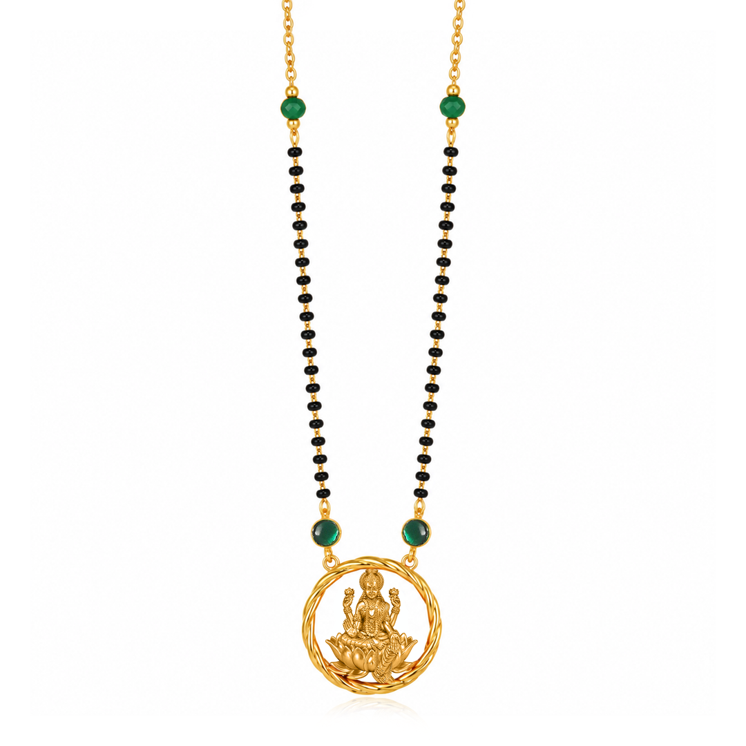 Silver 925 Dhan Lakshmi Green Mangalsutra Necklace