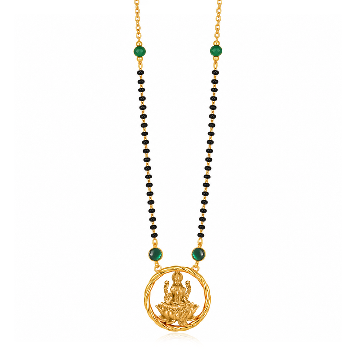 Silver 925 Dhan Lakshmi Green Mangalsutra Necklace