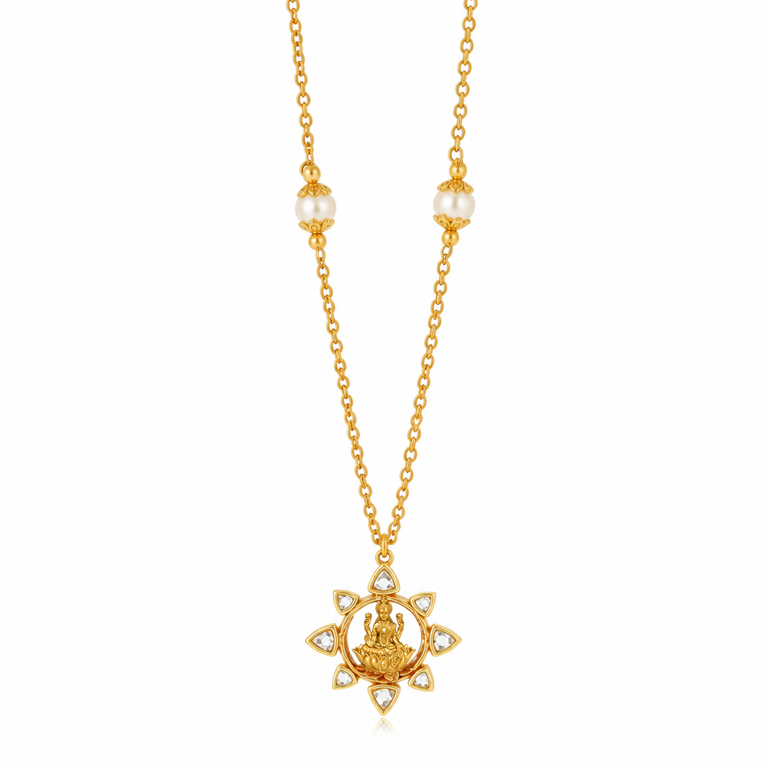 Silver 925 Dhan Lakshmi Lotus Pendant Necklace