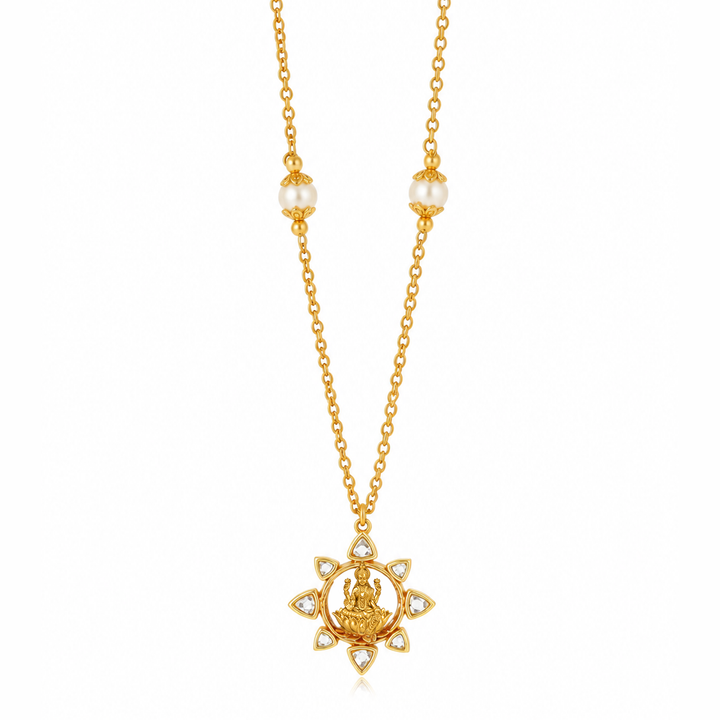 Silver 925 Dhan Lakshmi Lotus Pendant Necklace