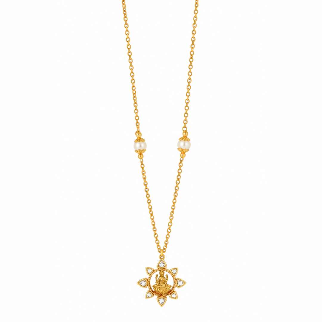 Silver 925 Dhan Lakshmi Lotus Pendant Necklace