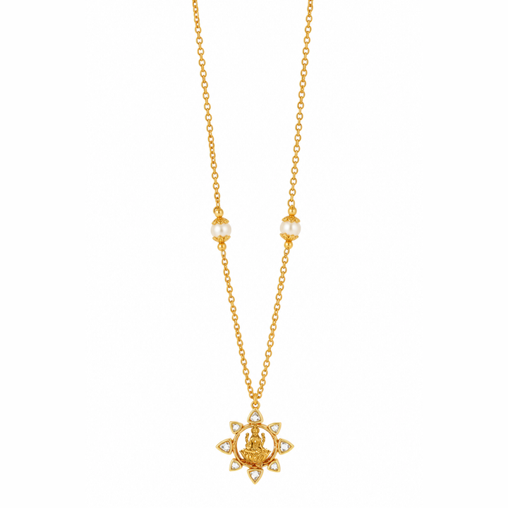 Silver 925 Dhan Lakshmi Lotus Pendant Necklace
