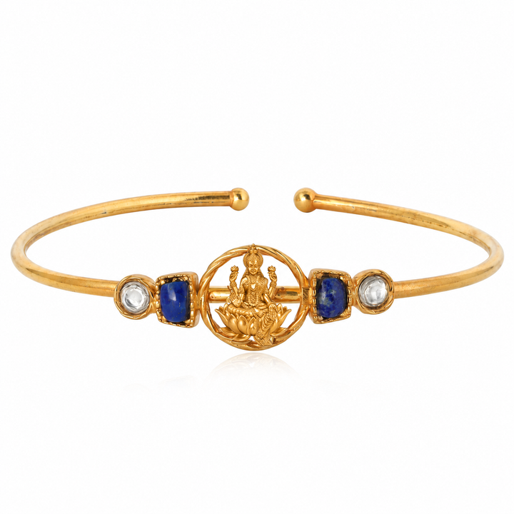 Silver 925 Dhan Lakshmi Lapis Kundan Cuff Bracelet