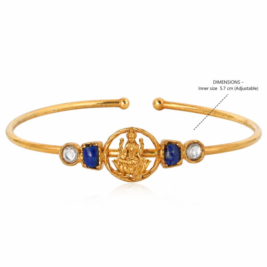 Silver 925 Dhan Lakshmi Lapis Kundan Cuff Bracelet