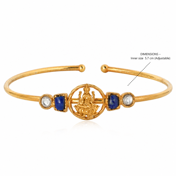 Silver 925 Dhan Lakshmi Lapis Kundan Cuff Bracelet