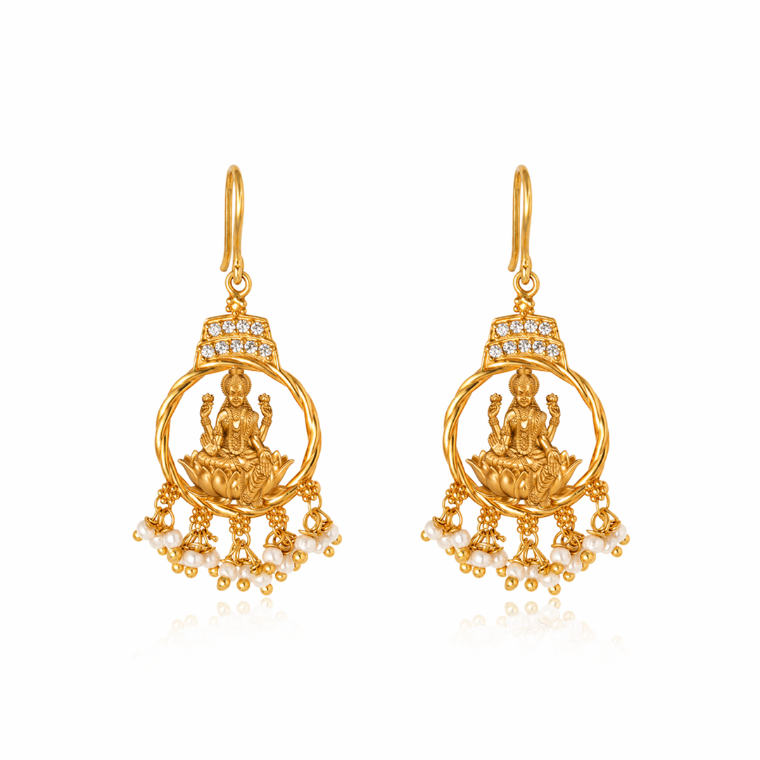 Silver 925 Dhan Lakshmi Pearl Drop Earrings