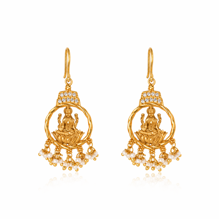 Silver 925 Dhan Lakshmi Pearl Drop Earrings