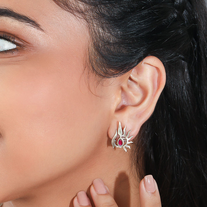 Silver Surya Kundan earring