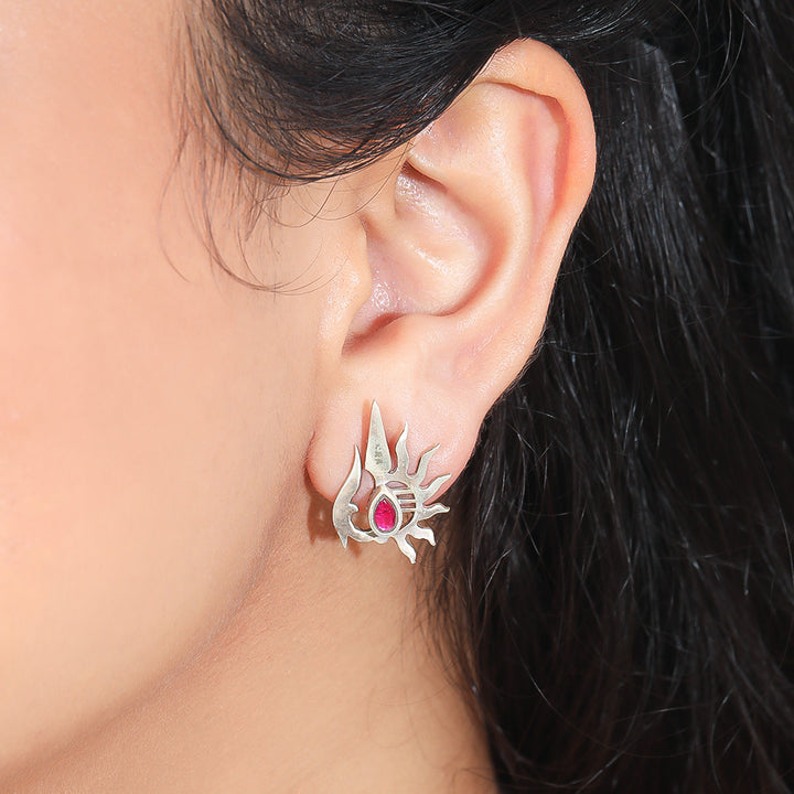 Silver Surya Kundan earring