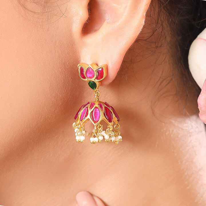 Silver Lotus kundan jhumka