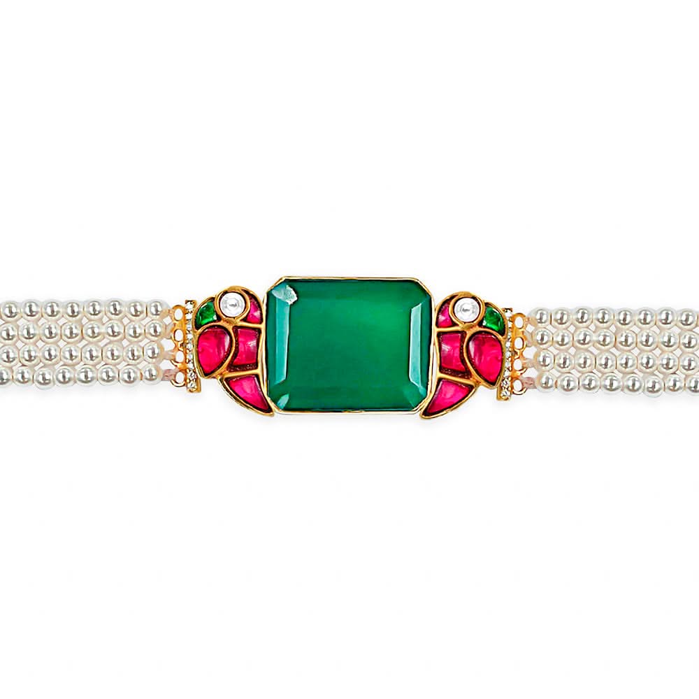 Mithu Emerald Charm Silver 24k Gold Plated Bracelet