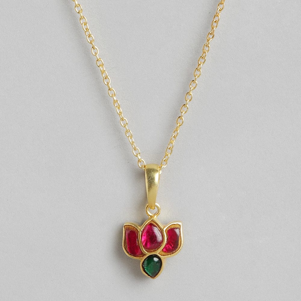 92.5 Silver Crimpson Kundan Lotus Necklace