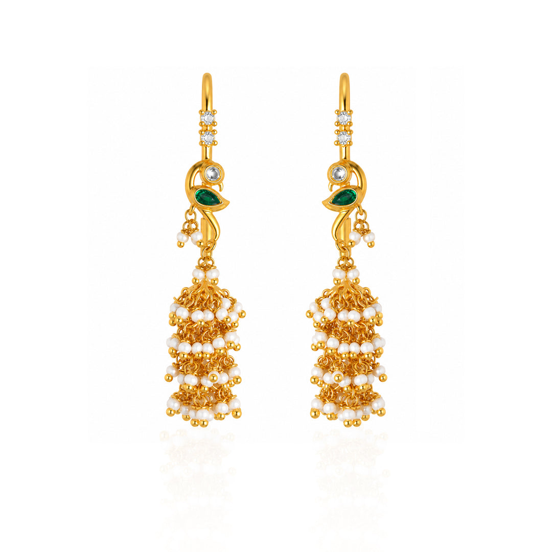 Silver Parrot Pearl Sui Dhaga Earring