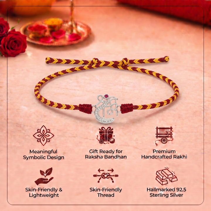 Pure 92.5 Shri Ram Silver Rakhi with Chandan Tilak Set