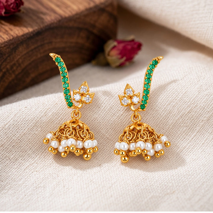 Silver 925 Panna Floral Jhumka Earrings