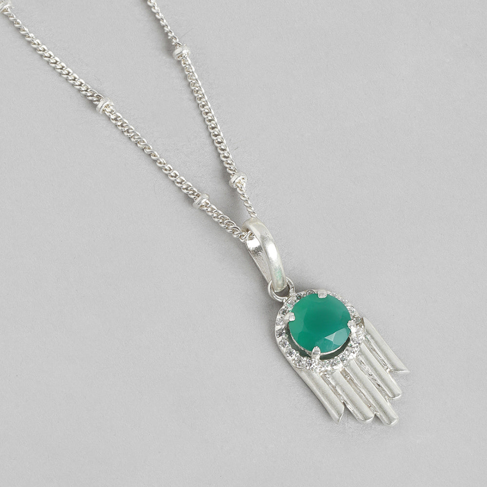 92.5 Silver Green Hamsa Necklace