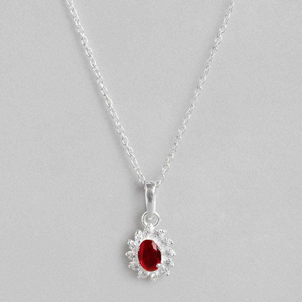 Silver Sparkling Red Zircon Necklace